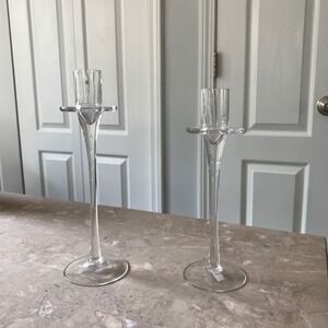 International Silver Company Clear Glass Candlestick Holders Set of 2 10.5 Inch